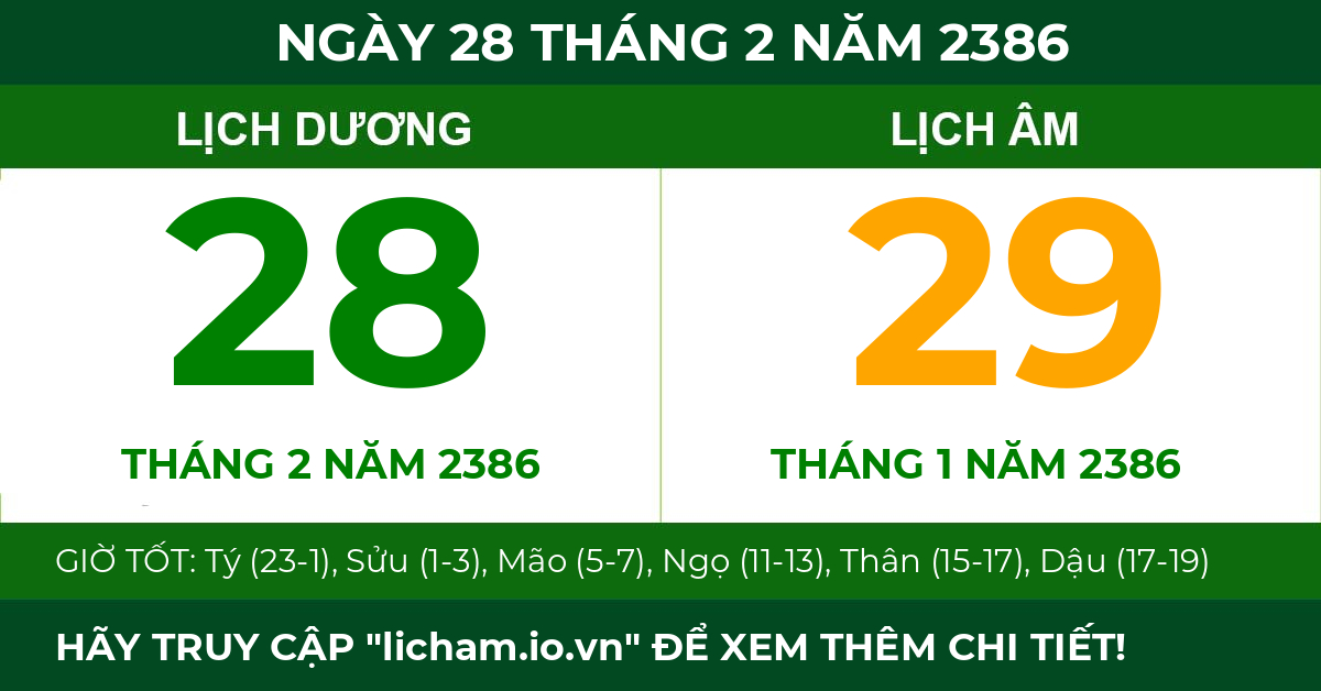 lịch âm ngày 28 tháng 2 năm 2386