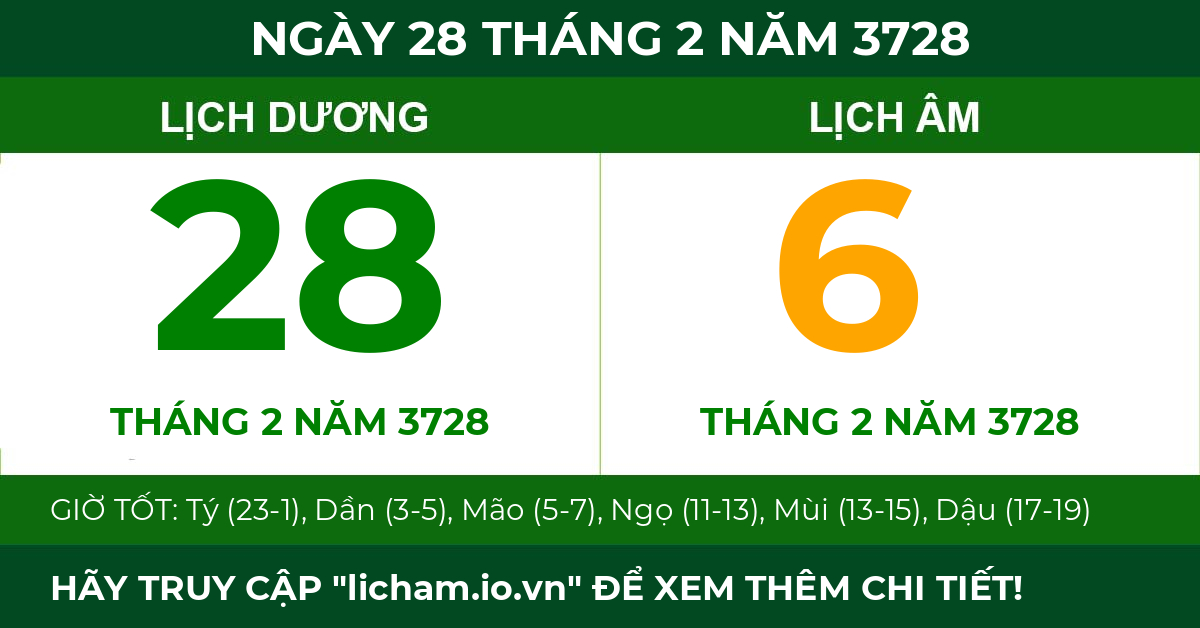 lịch âm ngày 28 tháng 2 năm 3728