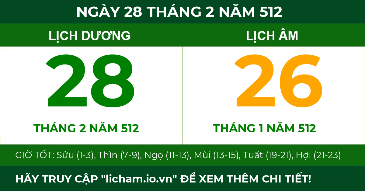 lịch âm ngày 28 tháng 2 năm 512