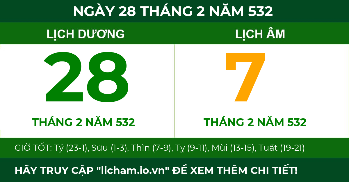 lịch âm ngày 28 tháng 2 năm 532
