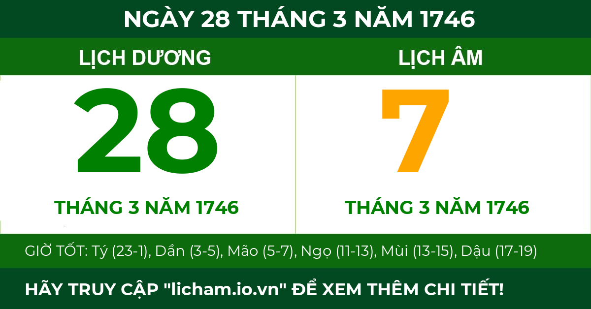 lịch âm ngày 28 tháng 3 năm 1746