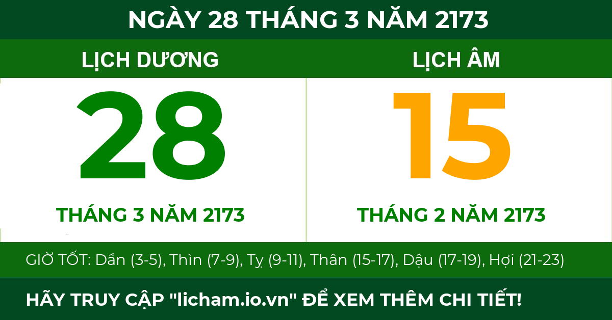 lịch âm ngày 28 tháng 3 năm 2173