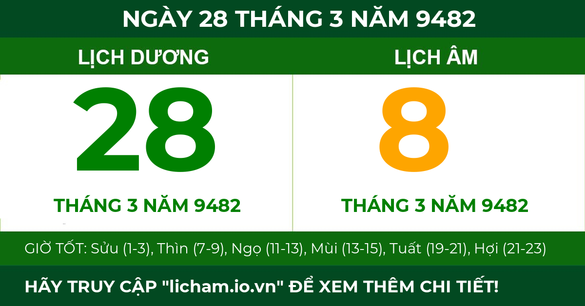 lịch âm ngày 28 tháng 3 năm 9482