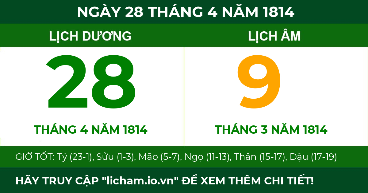 lịch âm ngày 28 tháng 4 năm 1814