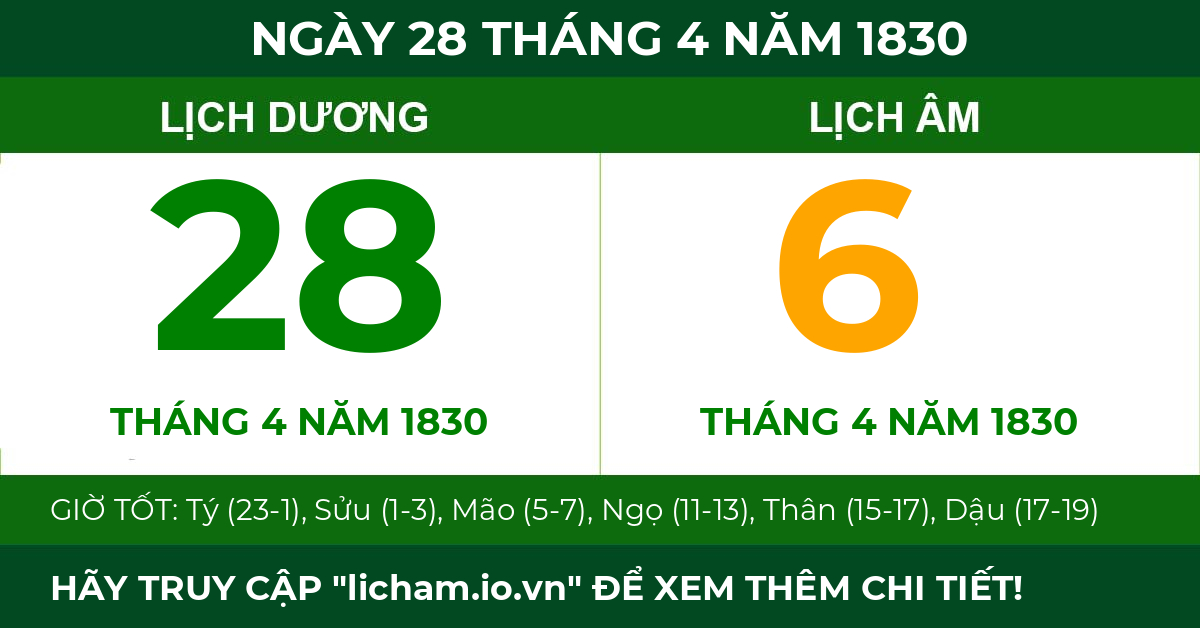 lịch âm ngày 28 tháng 4 năm 1830