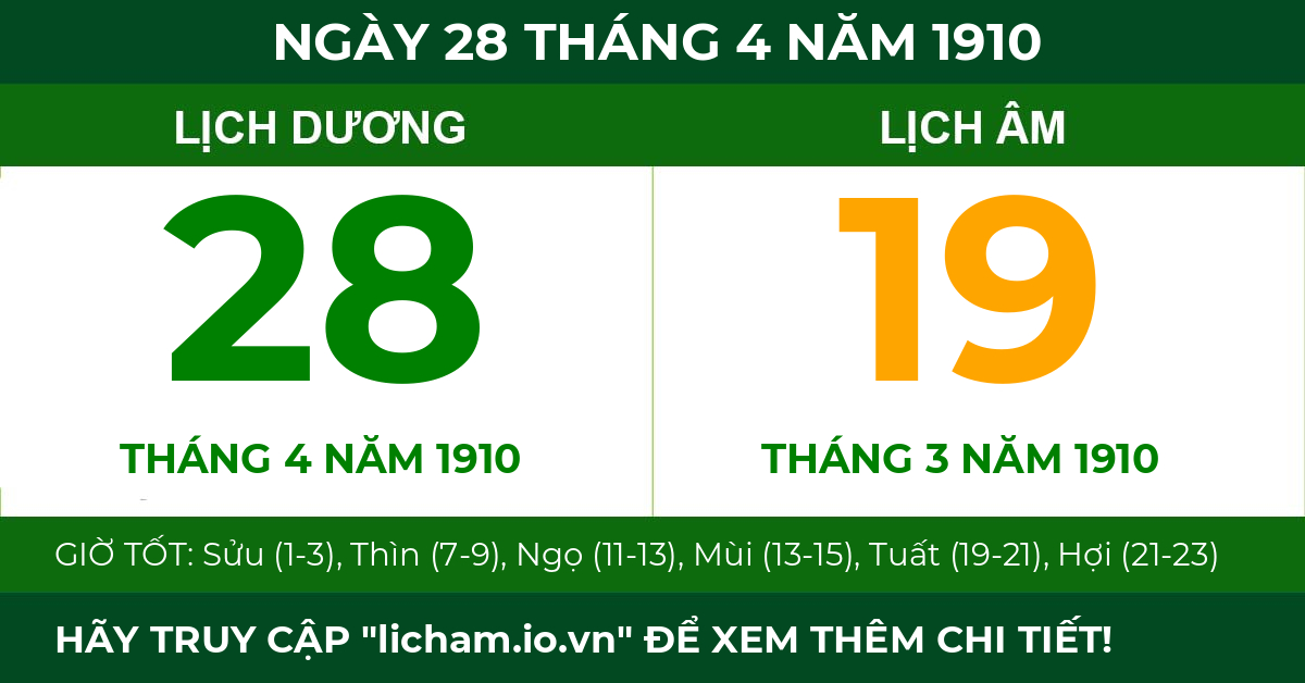 lịch âm ngày 28 tháng 4 năm 1910