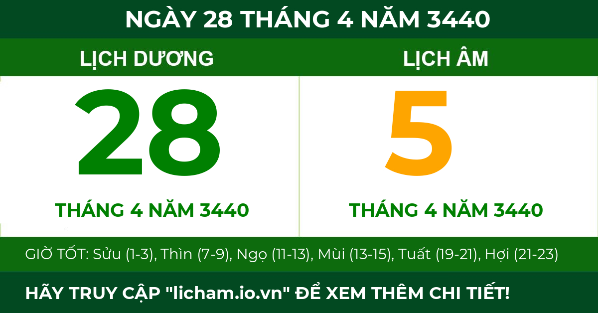 lịch âm ngày 28 tháng 4 năm 3440