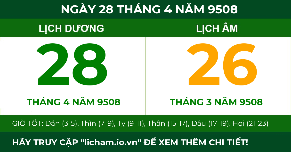lịch âm ngày 28 tháng 4 năm 9508