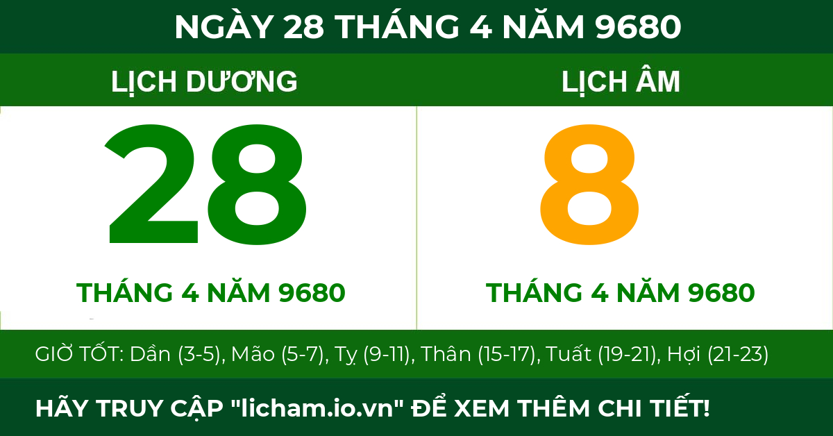 lịch âm ngày 28 tháng 4 năm 9680