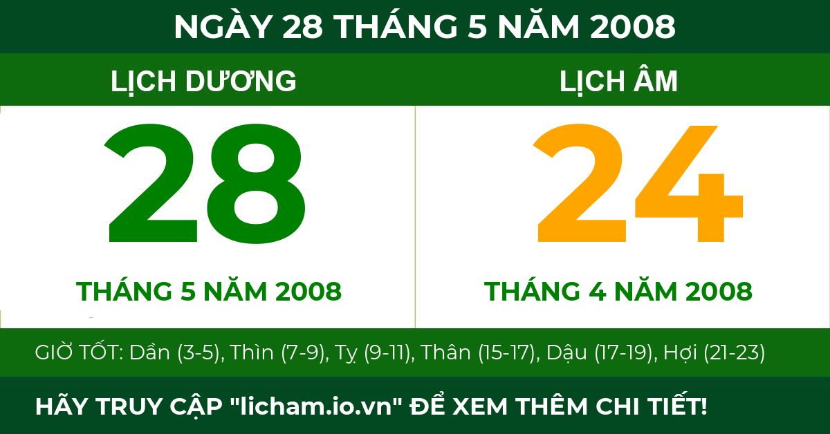 lịch âm ngày 28 tháng 5 năm 2008