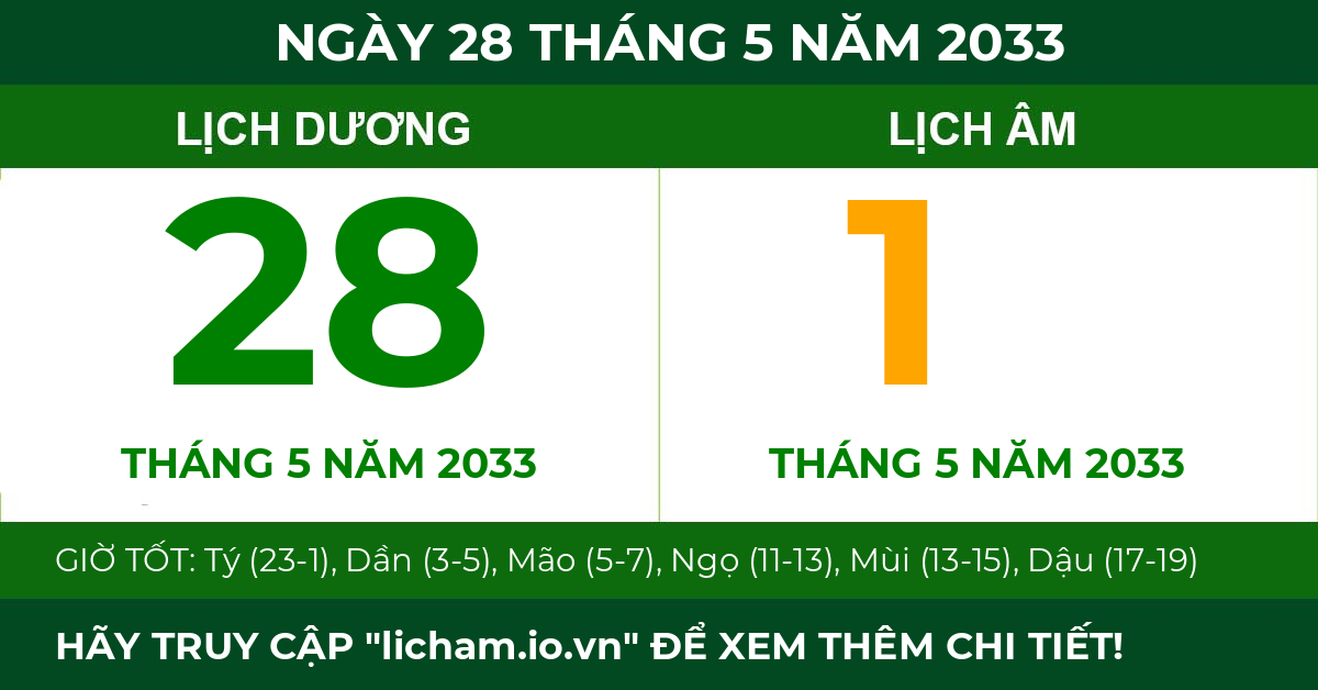 lịch âm ngày 28 tháng 5 năm 2033