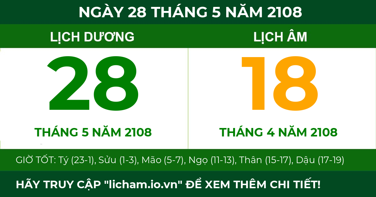 lịch âm ngày 28 tháng 5 năm 2108