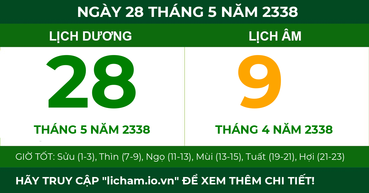 lịch âm ngày 28 tháng 5 năm 2338