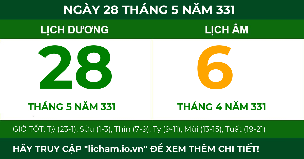 lịch âm ngày 28 tháng 5 năm 331