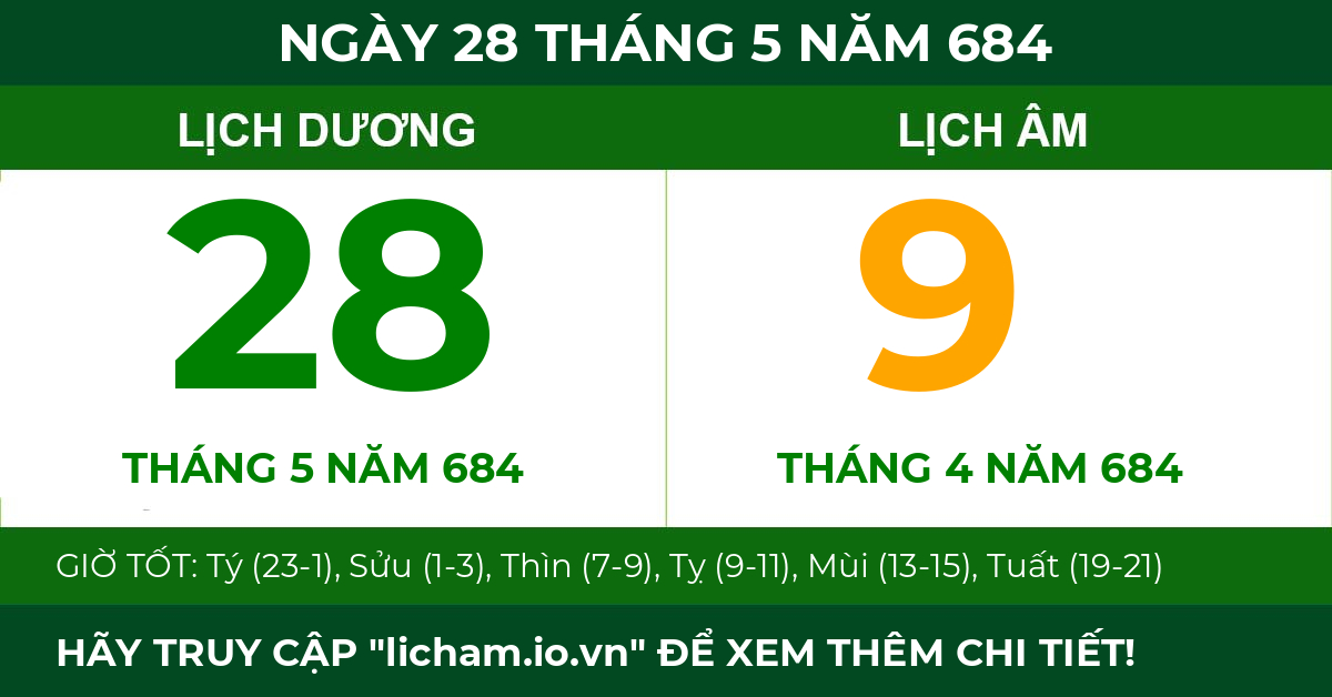 lịch âm ngày 28 tháng 5 năm 684