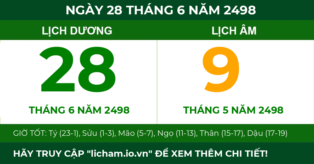 lịch âm ngày 28 tháng 6 năm 2498