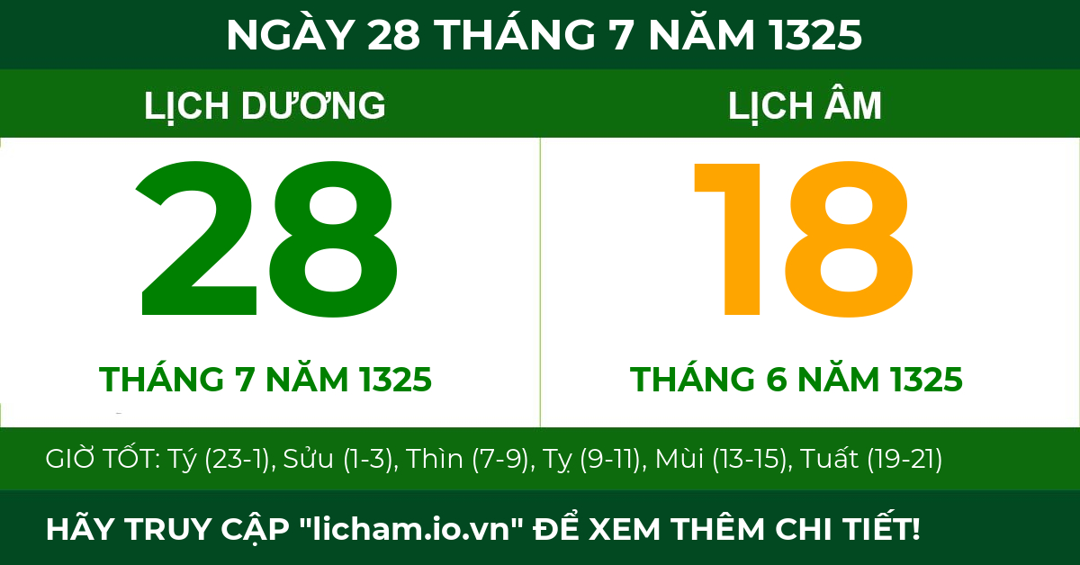 lịch âm ngày 28 tháng 7 năm 1325
