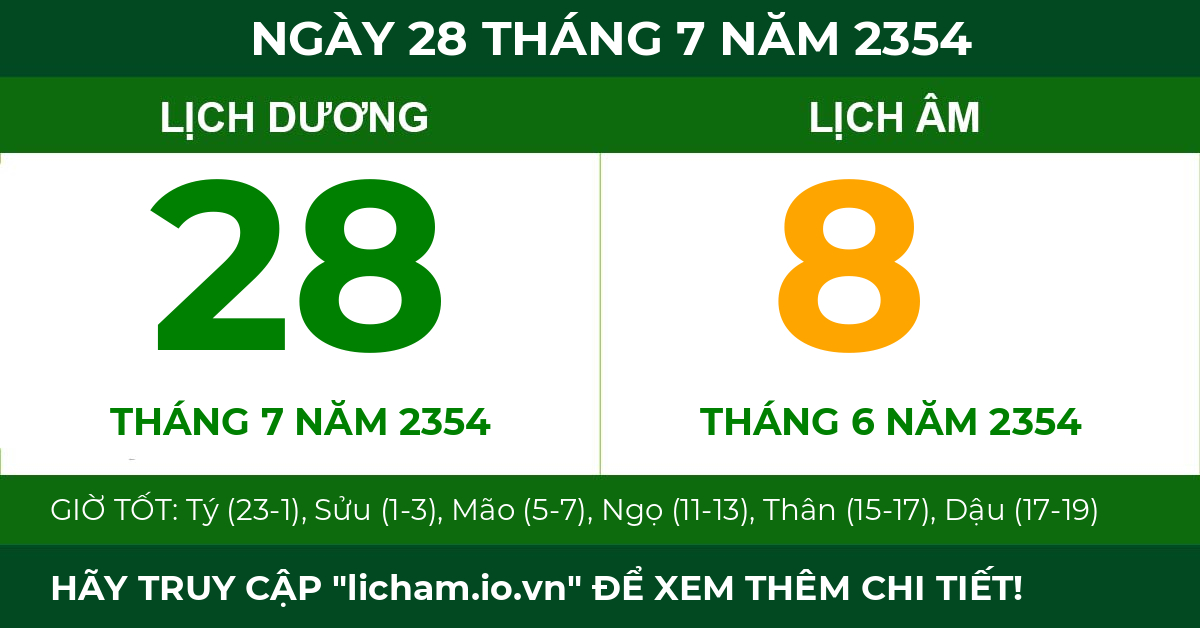 lịch âm ngày 28 tháng 7 năm 2354