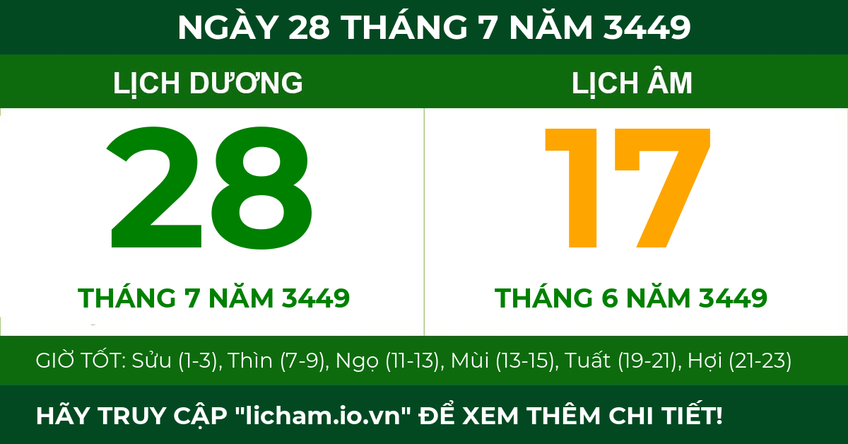 lịch âm ngày 28 tháng 7 năm 3449