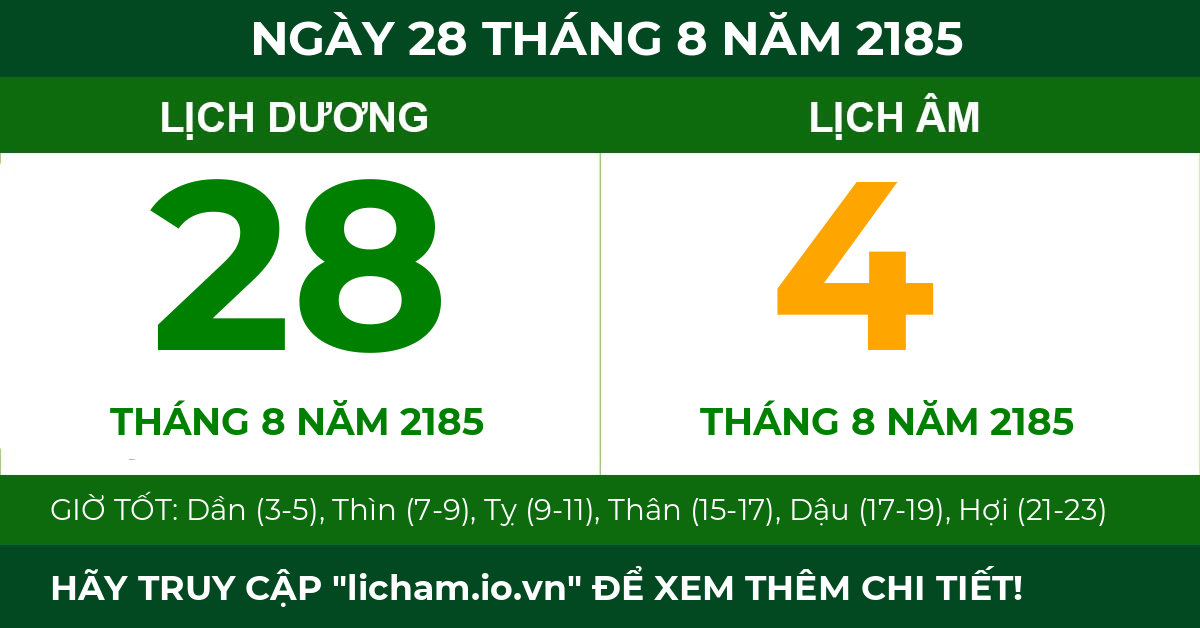 lịch âm ngày 28 tháng 8 năm 2185