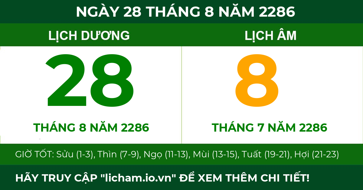 lịch âm ngày 28 tháng 8 năm 2286