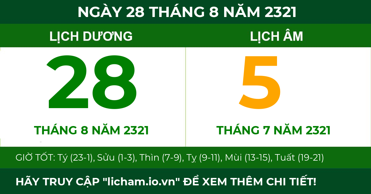 lịch âm ngày 28 tháng 8 năm 2321