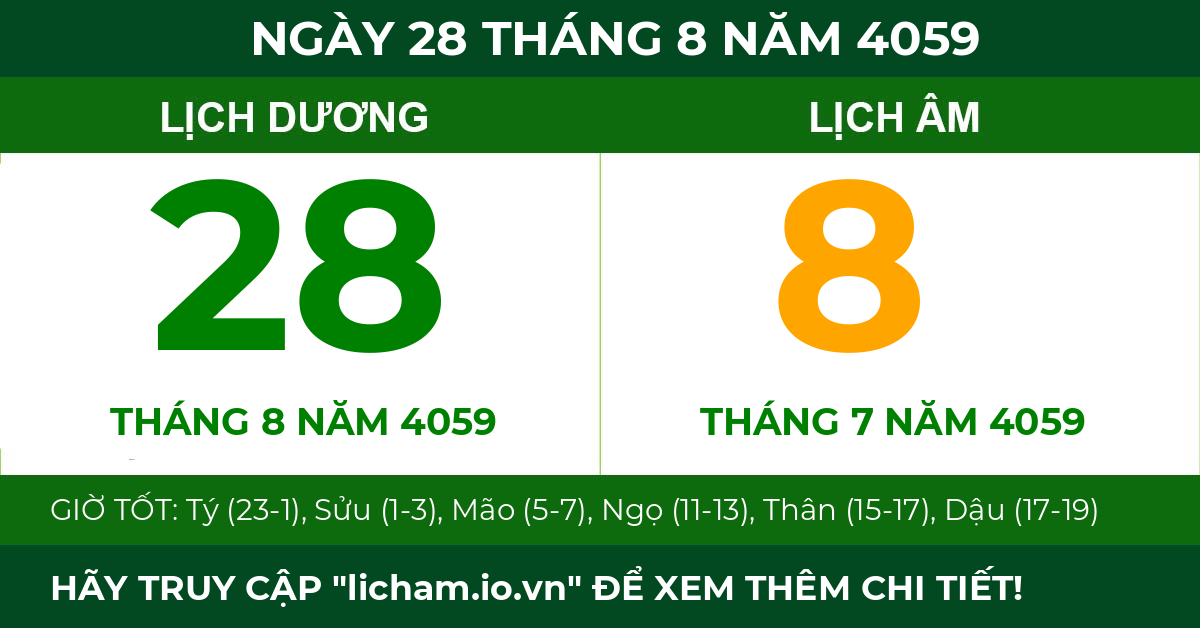 lịch âm ngày 28 tháng 8 năm 4059