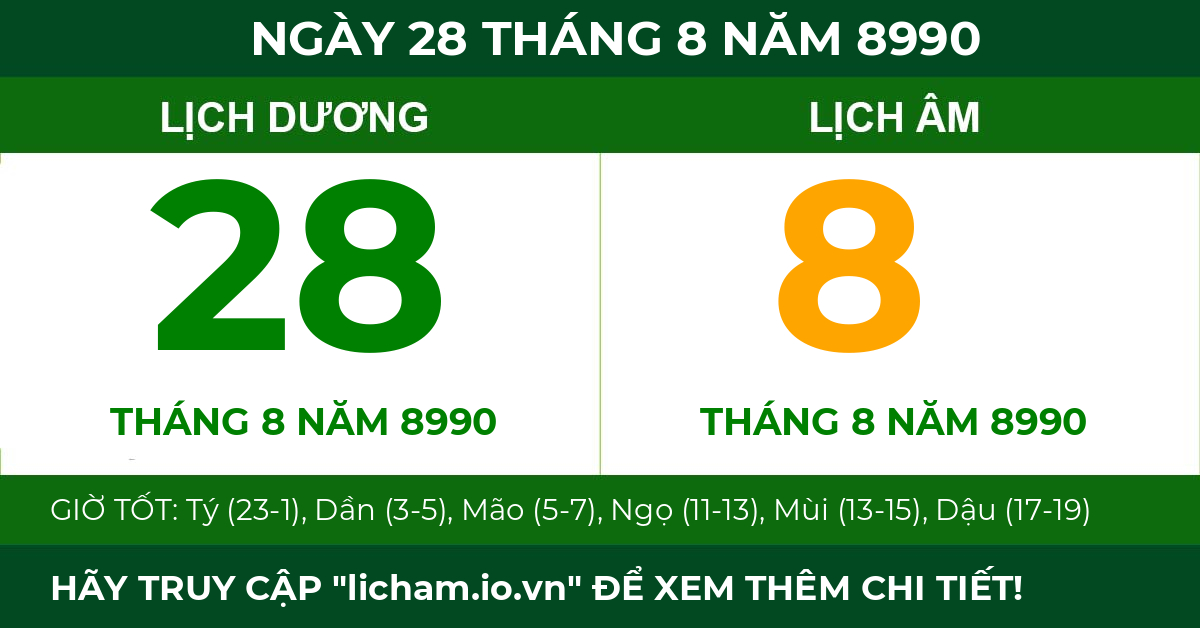 lịch âm ngày 28 tháng 8 năm 8990