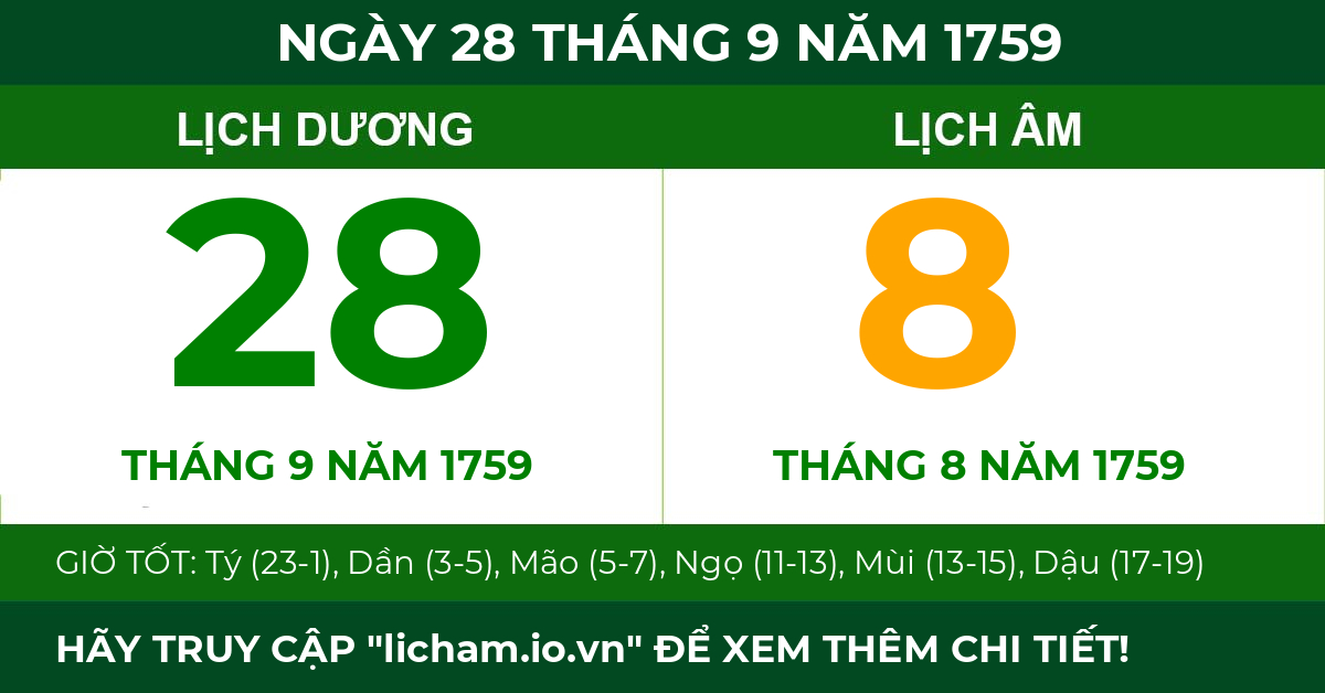 lịch âm ngày 28 tháng 9 năm 1759