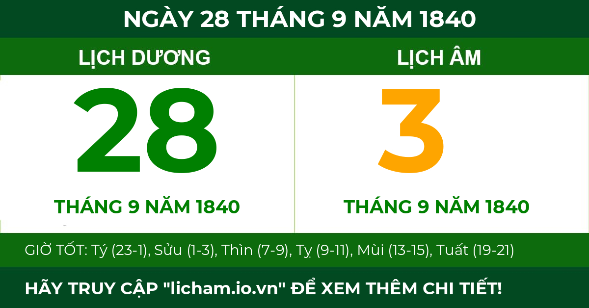 lịch âm ngày 28 tháng 9 năm 1840