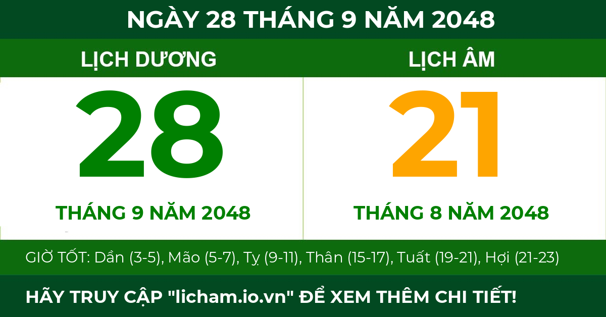 lịch âm ngày 28 tháng 9 năm 2048