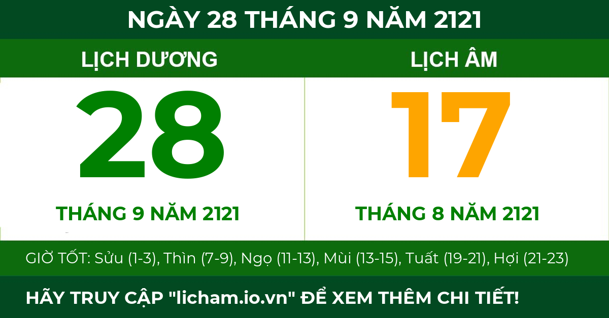 lịch âm ngày 28 tháng 9 năm 2121