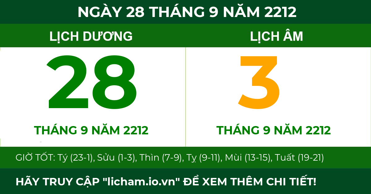 lịch âm ngày 28 tháng 9 năm 2212