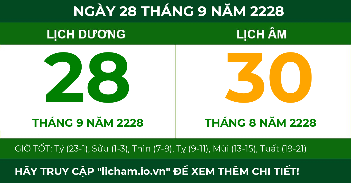 lịch âm ngày 28 tháng 9 năm 2228