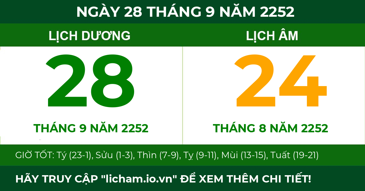 lịch âm ngày 28 tháng 9 năm 2252