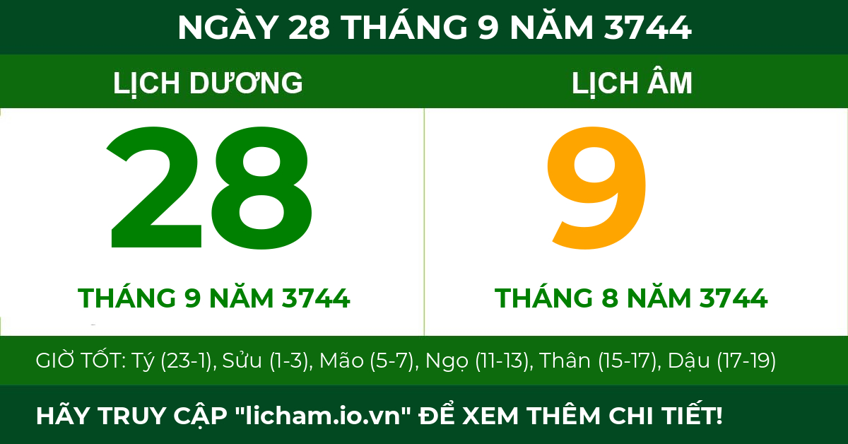lịch âm ngày 28 tháng 9 năm 3744