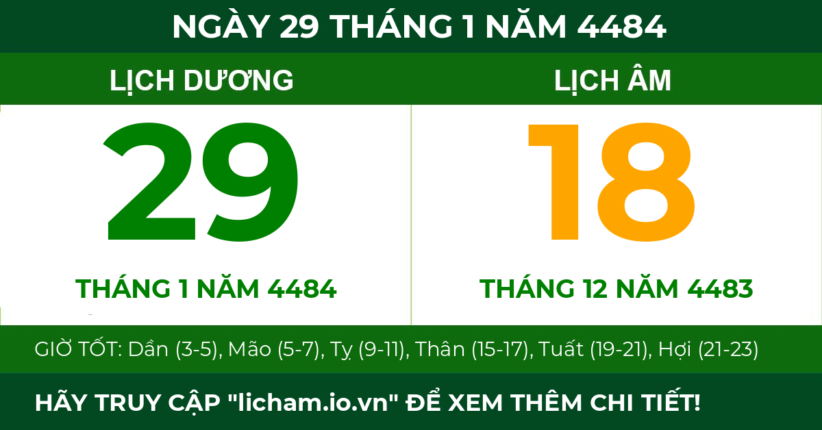 lịch âm ngày 29 tháng 1 năm 4484