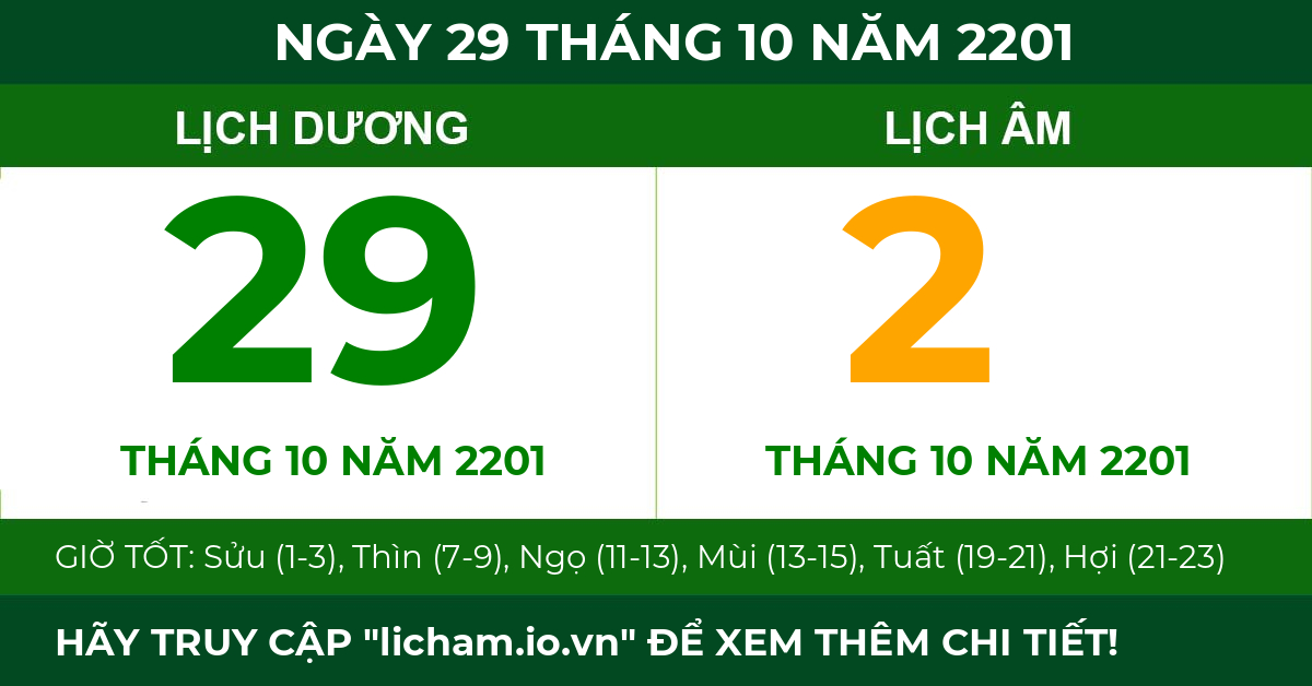 lịch âm ngày 29 tháng 10 năm 2201