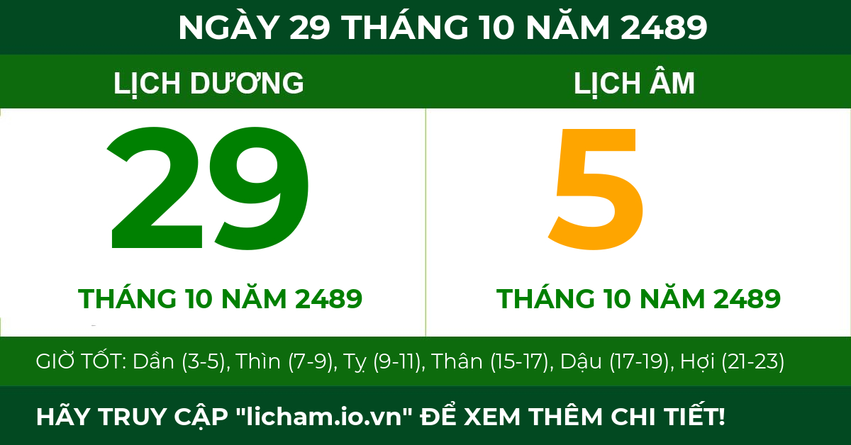 lịch âm ngày 29 tháng 10 năm 2489