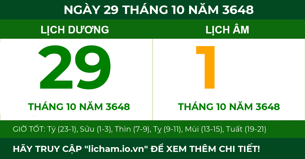lịch âm ngày 29 tháng 10 năm 3648