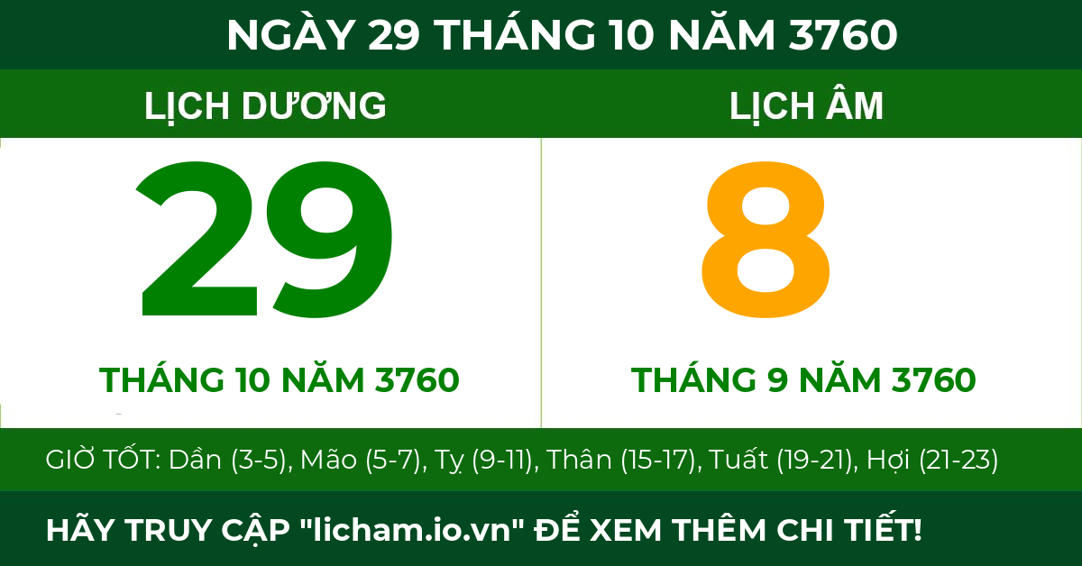 lịch âm ngày 29 tháng 10 năm 3760