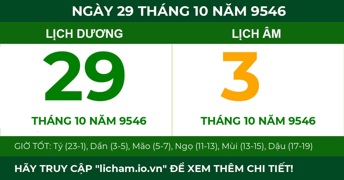 lịch âm ngày 29 tháng 10 năm 9546