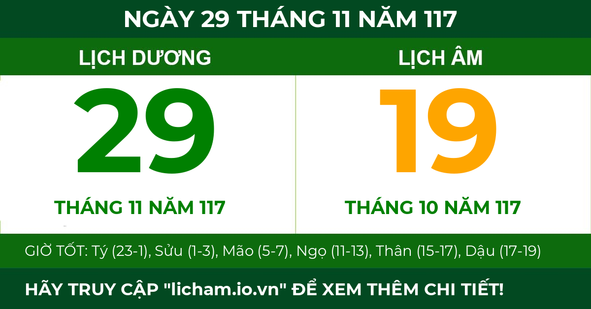 lịch âm ngày 29 tháng 11 năm 117