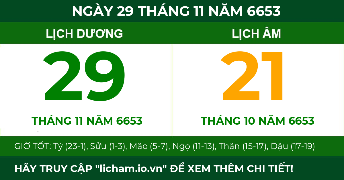 lịch âm ngày 29 tháng 11 năm 6653