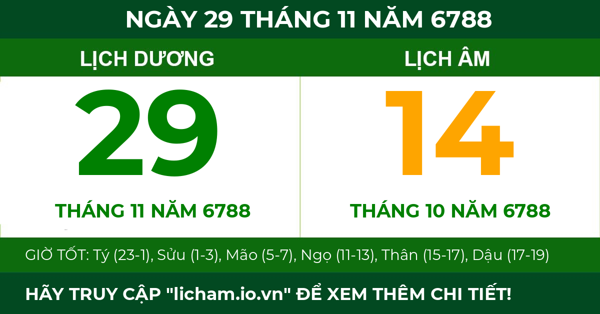 lịch âm ngày 29 tháng 11 năm 6788