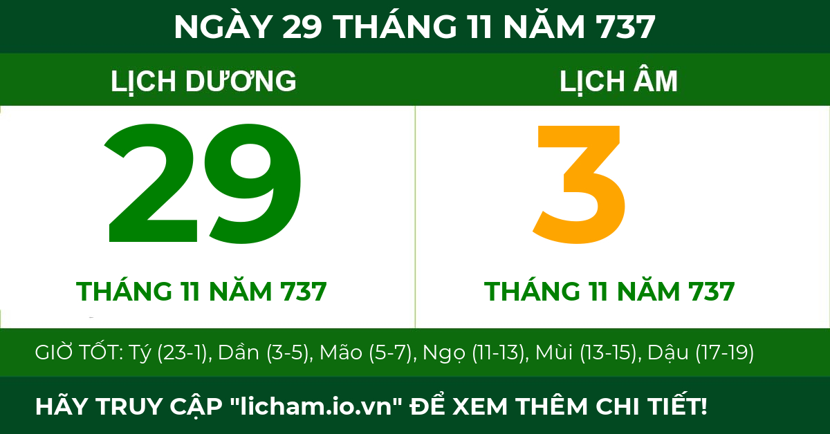 lịch âm ngày 29 tháng 11 năm 737