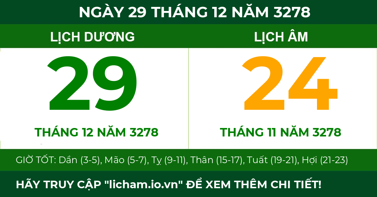 lịch âm ngày 29 tháng 12 năm 3278