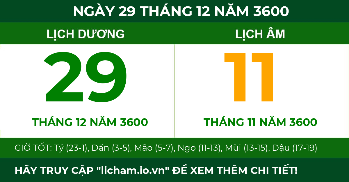 lịch âm ngày 29 tháng 12 năm 3600