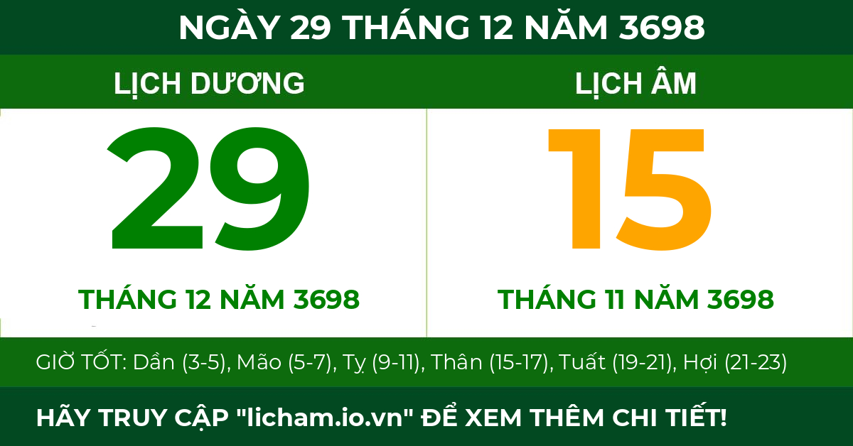 lịch âm ngày 29 tháng 12 năm 3698