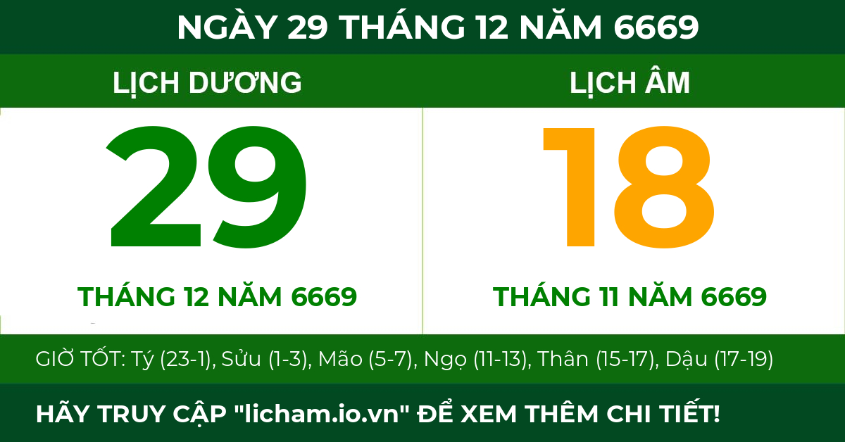 lịch âm ngày 29 tháng 12 năm 6669